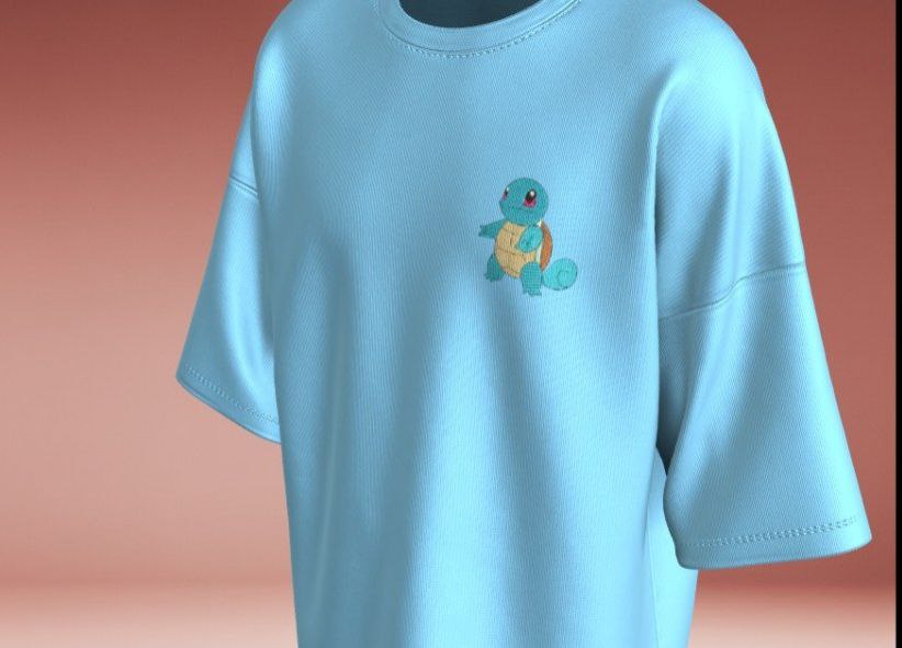 Sky Blue Oversized T-Shirt with Squirtle Pokémon Embroidery – Unisex Streetwear