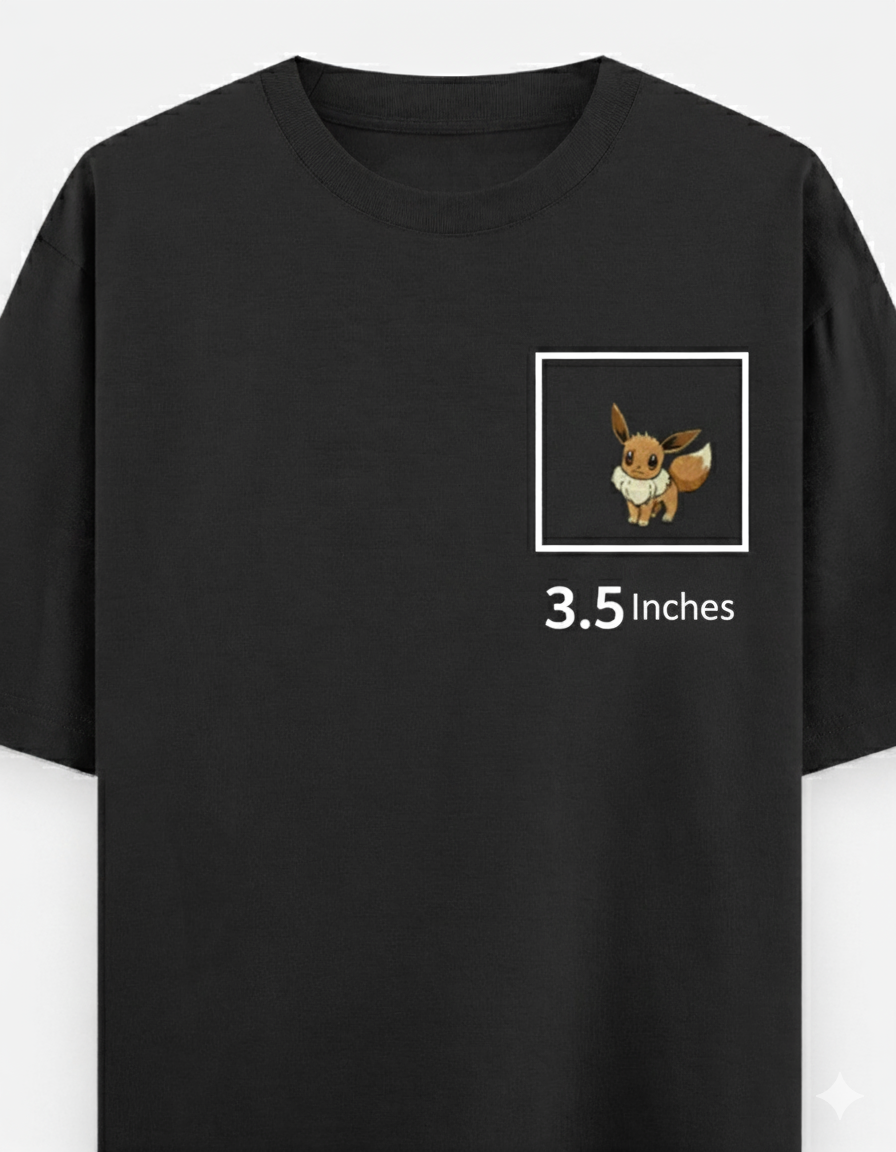 Eevee Oversized Black T-Shirt with Cute Embroidery Design – Unisex Streetwear