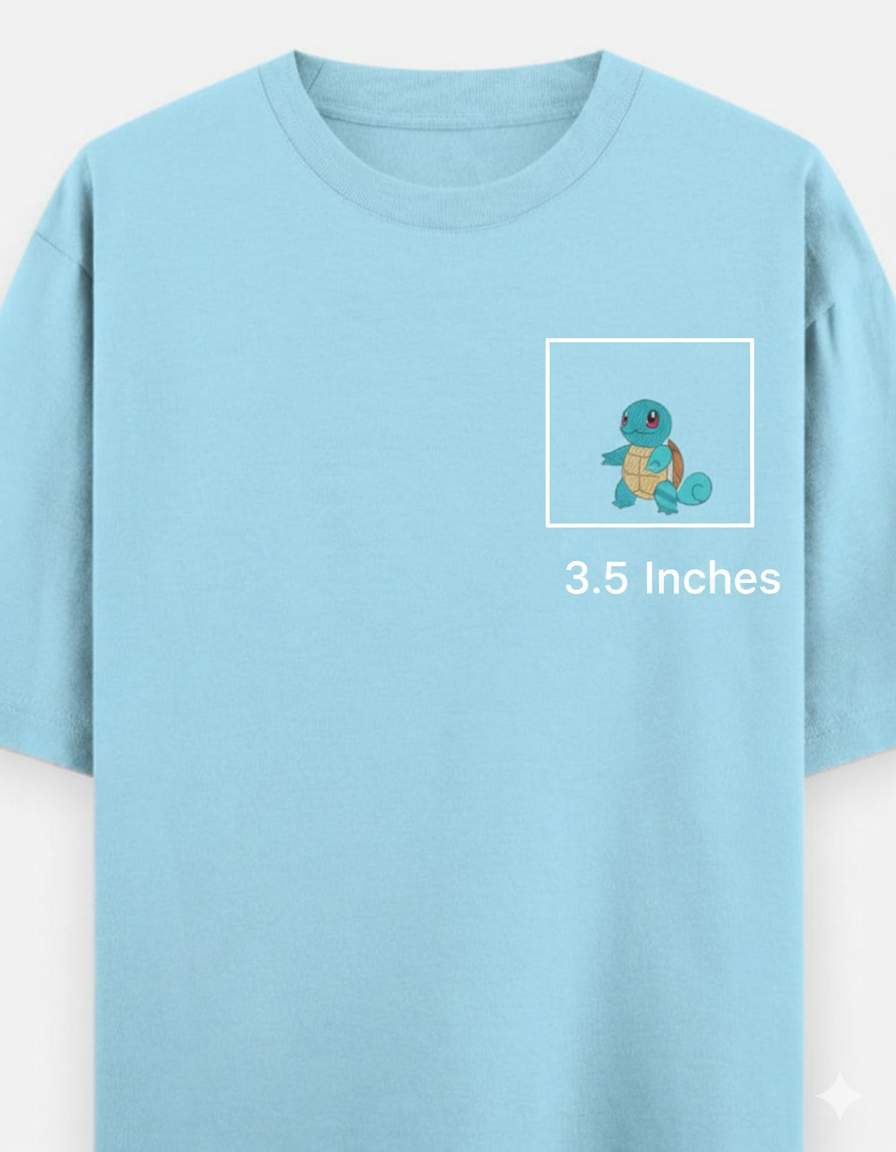 Sky Blue Oversized T-Shirt with Squirtle Pokémon Embroidery – Unisex Streetwear