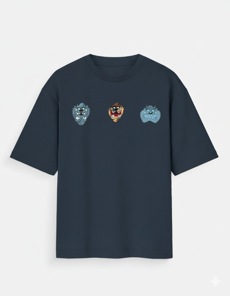 "Unisex Oversized Black And Navy Blue T-Shirt with Embroidery Design – Street Style"
