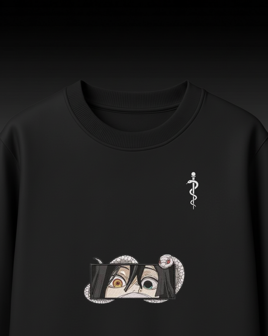 Anime Eyes Embroidery Oversized T-Shirt (Black & White, Unisex Streetwear)