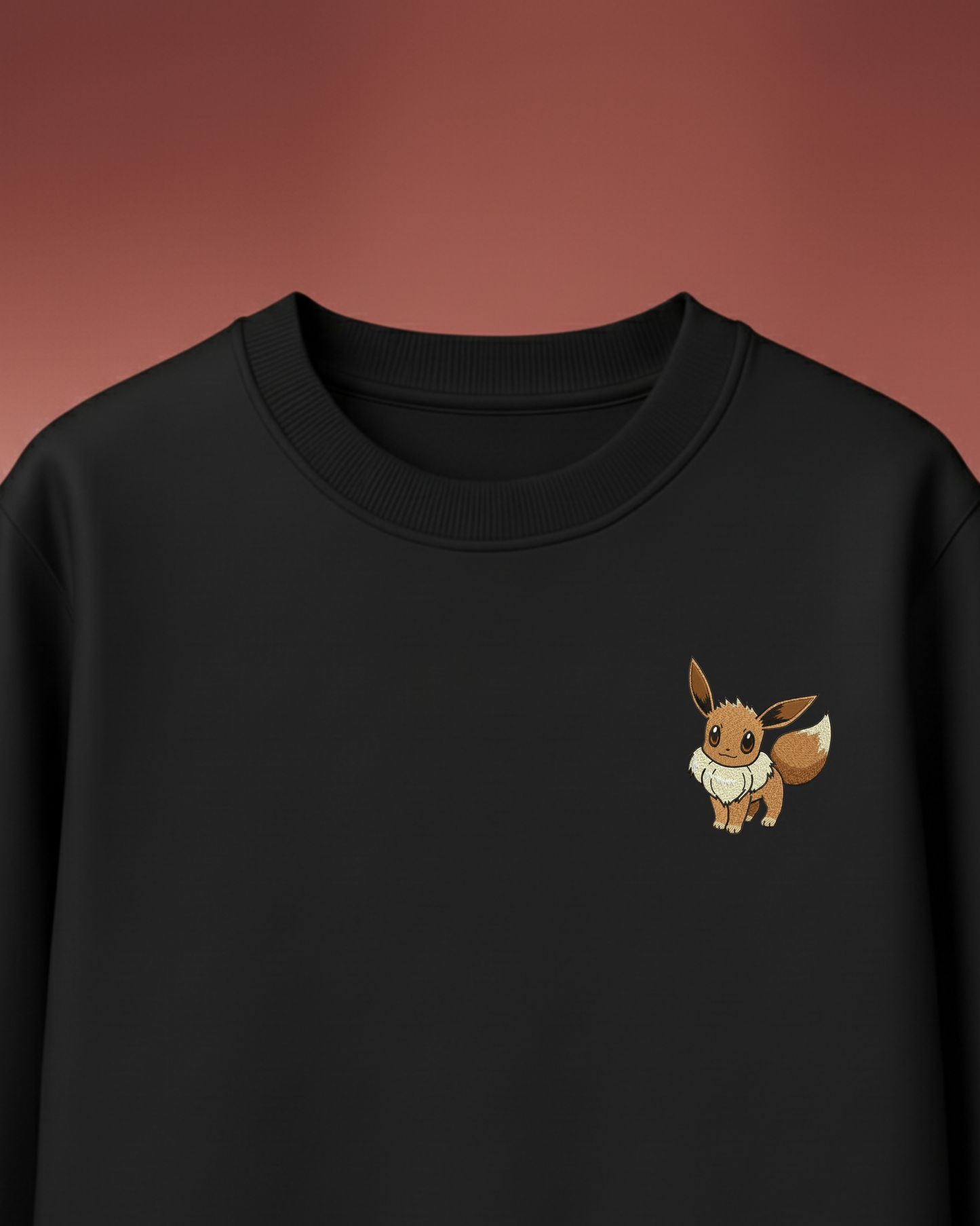 Eevee Oversized Black T-Shirt with Cute Embroidery Design – Unisex Streetwear