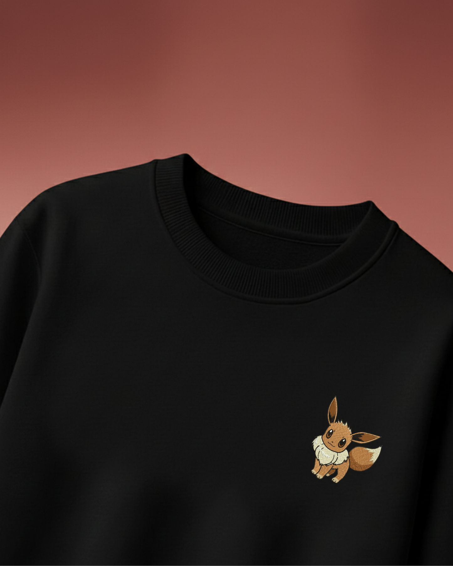 Eevee Oversized Black T-Shirt with Cute Embroidery Design – Unisex Streetwear