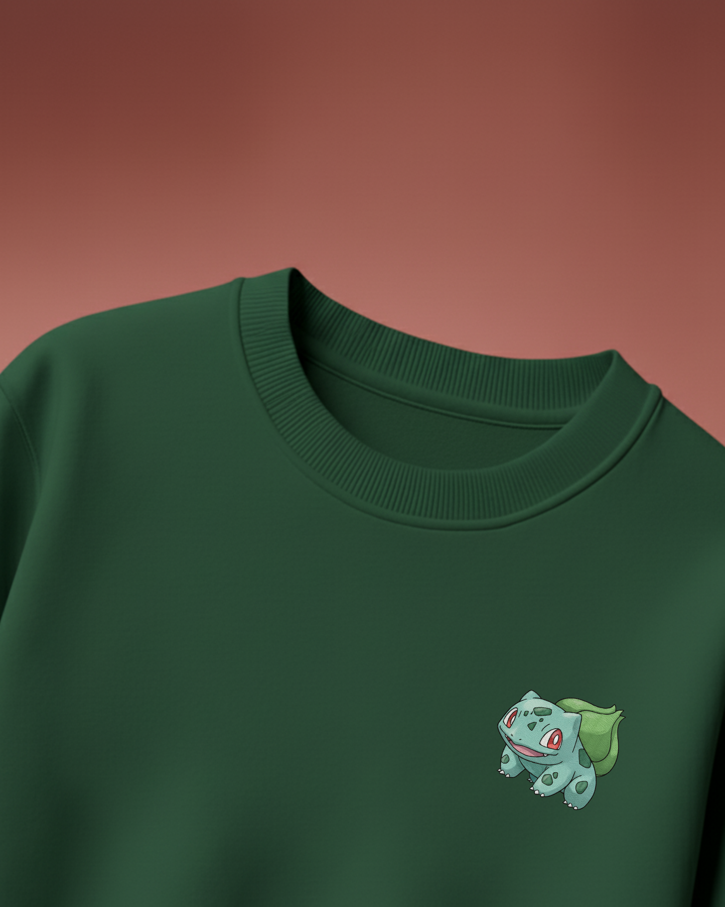Dark Green Oversized T-Shirt with Bulbasaur Pokémon Embroidery – Unisex Streetwear