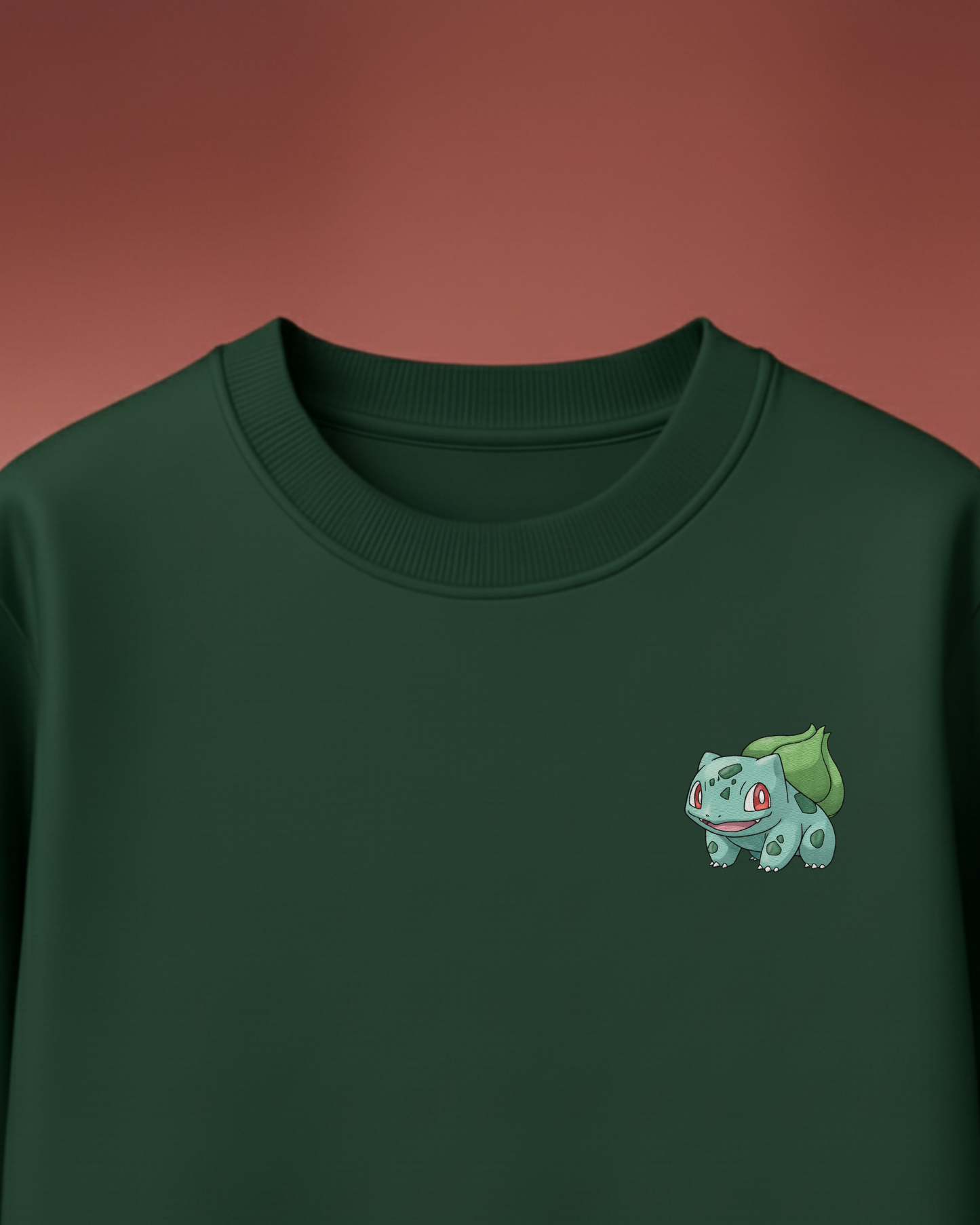 Dark Green Oversized T-Shirt with Bulbasaur Pokémon Embroidery – Unisex Streetwear