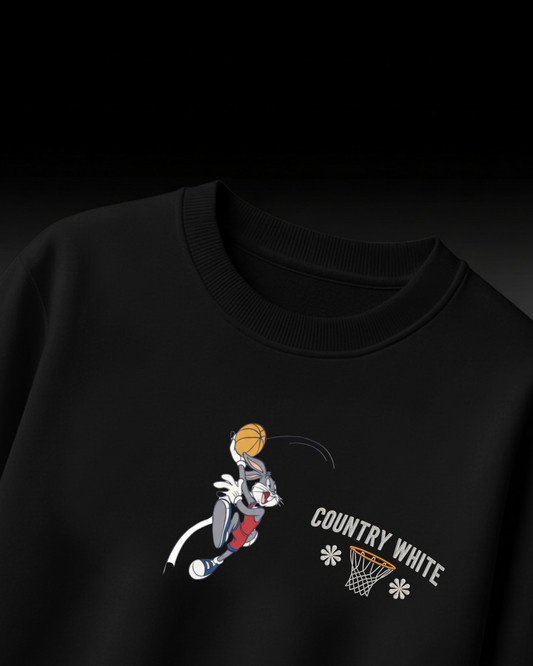 Basketball Embroidery Oversized T-Shirt (Black, Streetwear Style)