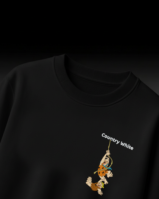 Cartoon Embroidery Oversized T-Shirt (Black, Country White Edition)