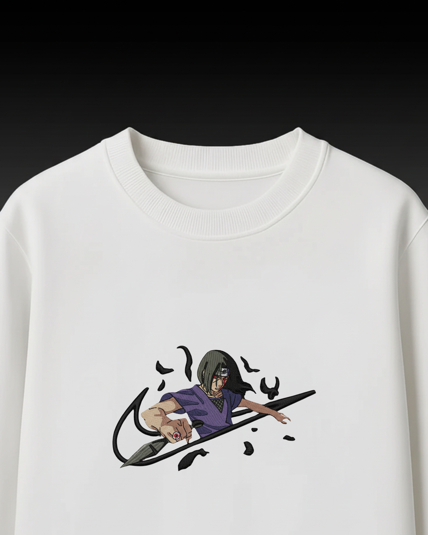Itachi Crow Embroidery Oversized T-Shirt (White Edition)