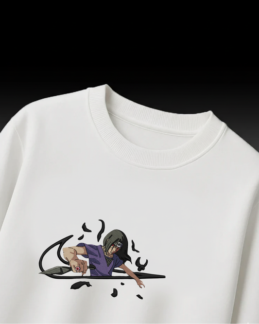 Itachi Crow Embroidery Oversized T-Shirt (White Edition)