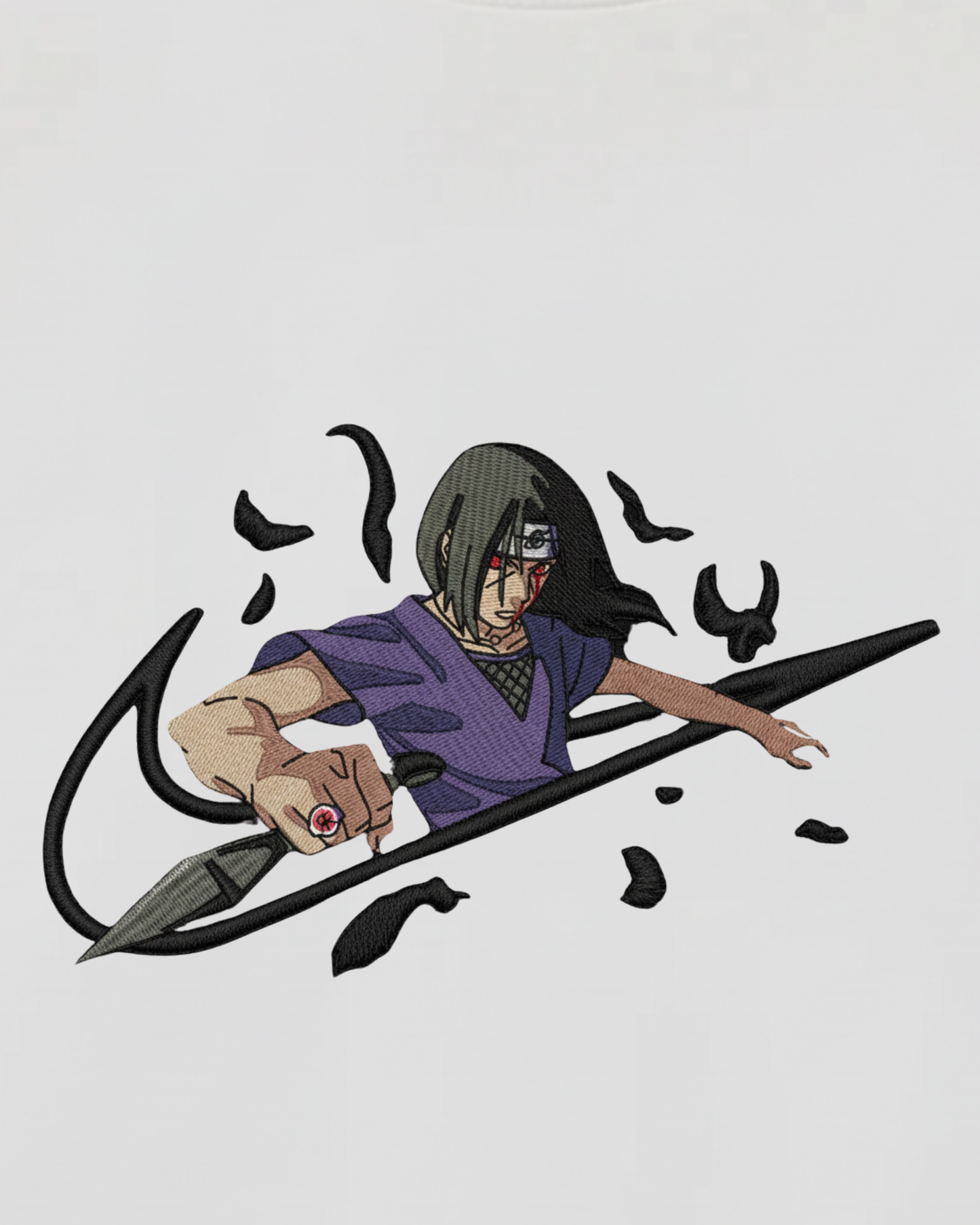 Itachi Crow Embroidery Oversized T-Shirt (White Edition)
