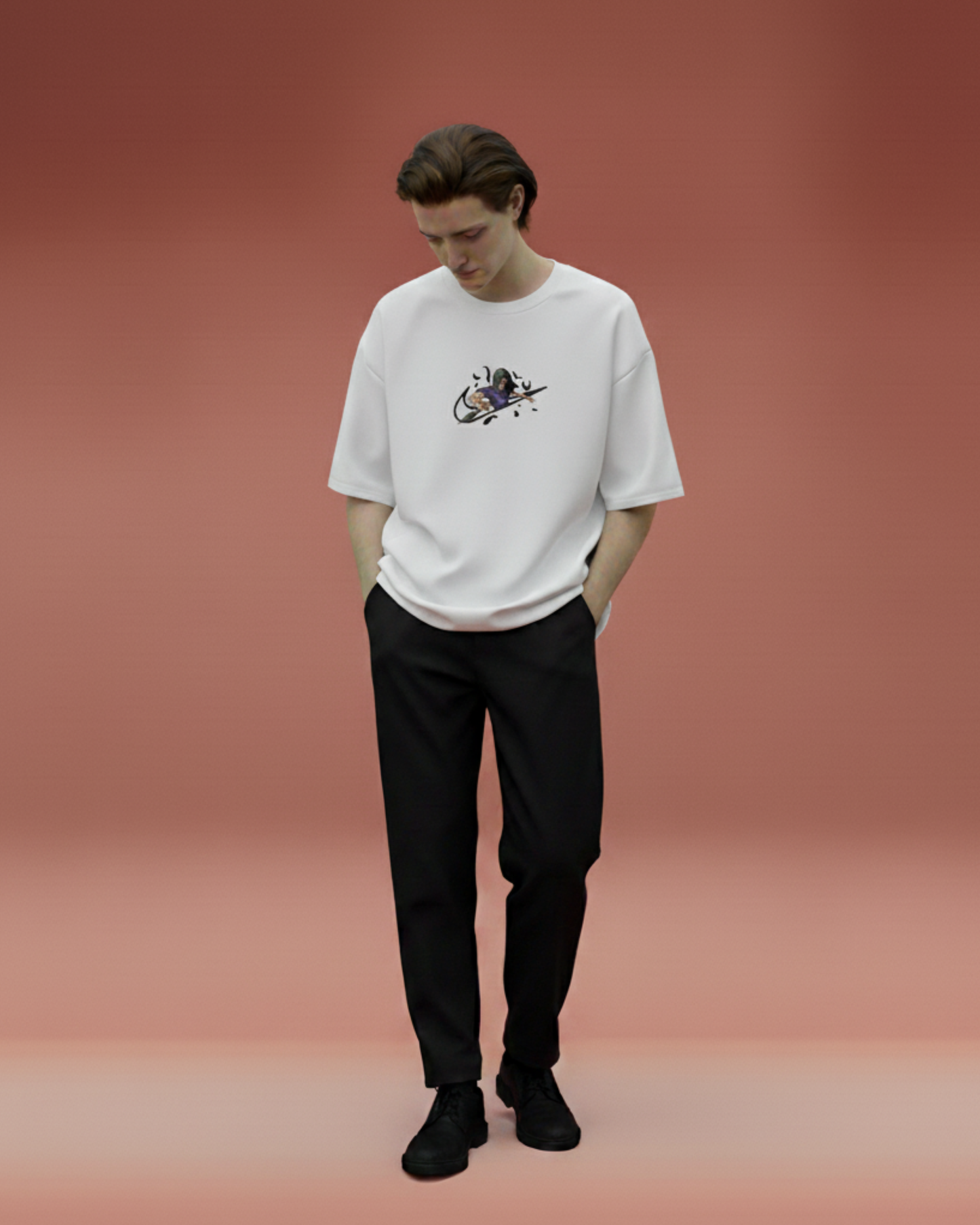 Itachi Crow Embroidery Oversized T-Shirt (White Edition)