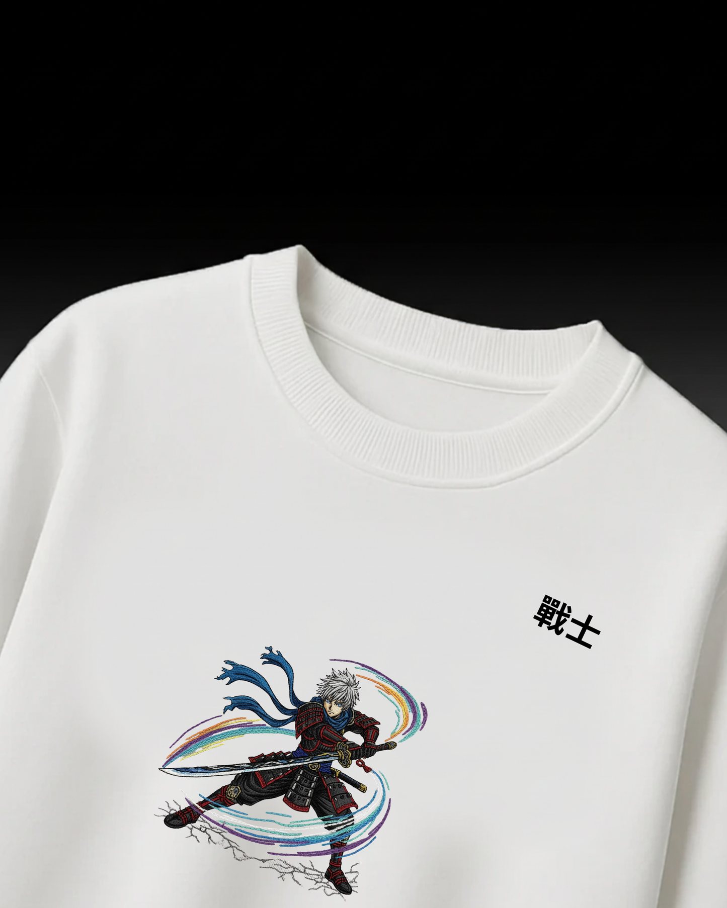 Samurai Warrior Oversized T-Shirt (White, Anime Embroidery)