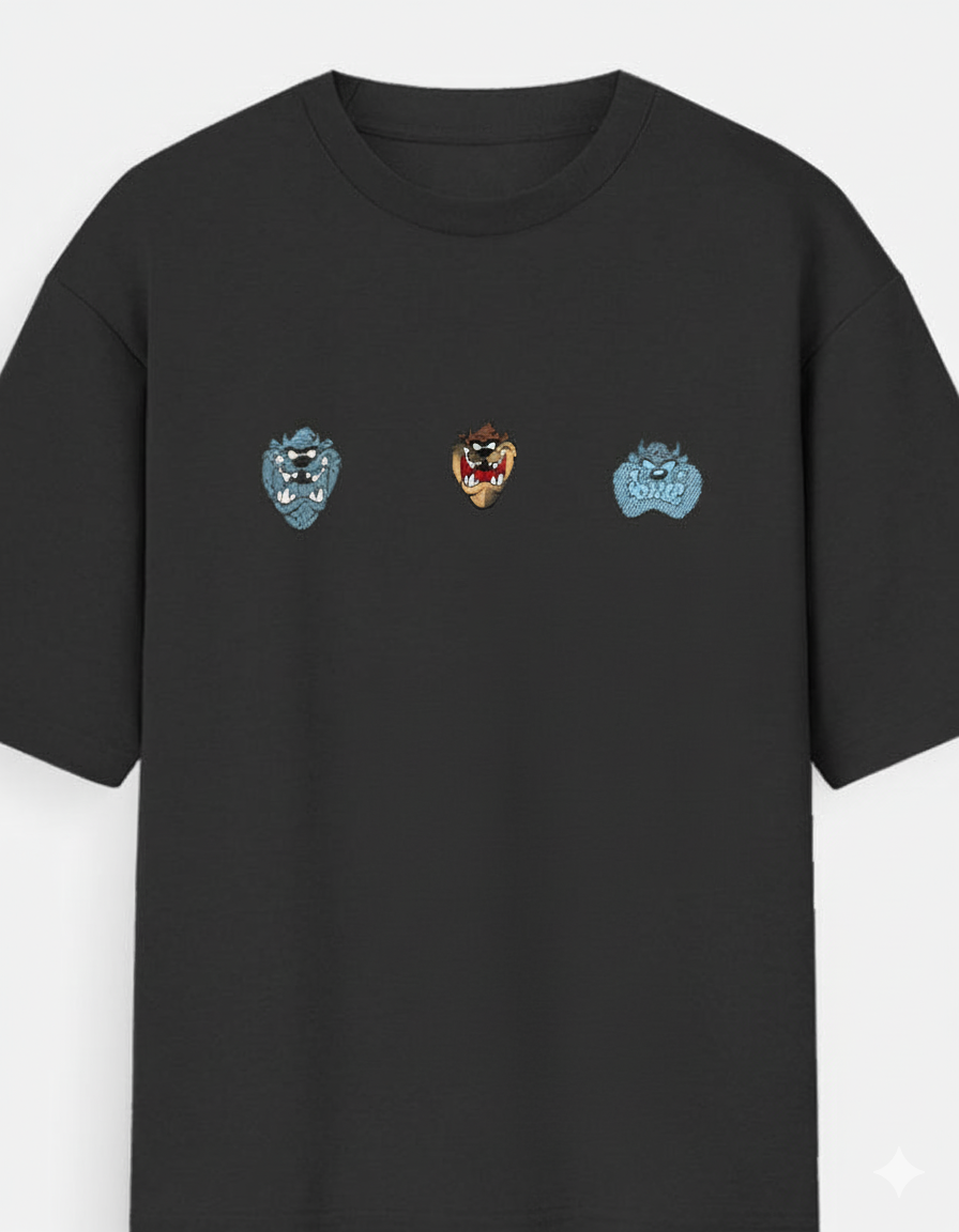 "Unisex Oversized Black And Navy Blue T-Shirt with Embroidery Design – Street Style"