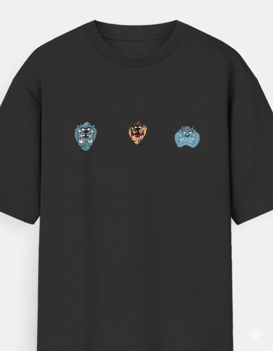 "Unisex Oversized Black And Navy Blue T-Shirt with Embroidery Design – Street Style"