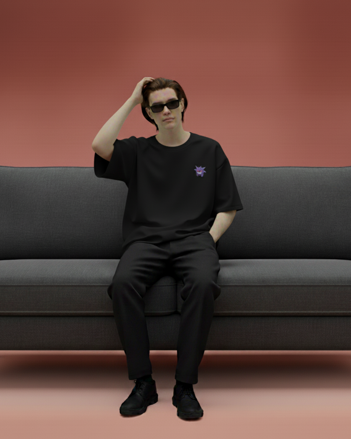 Gengar Embroidery Oversized T-Shirt (Black Edition)