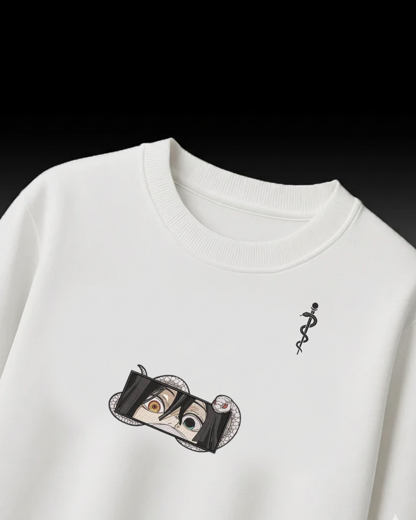 Anime Eyes Embroidery Oversized T-Shirt (Black & White, Unisex Streetwear)