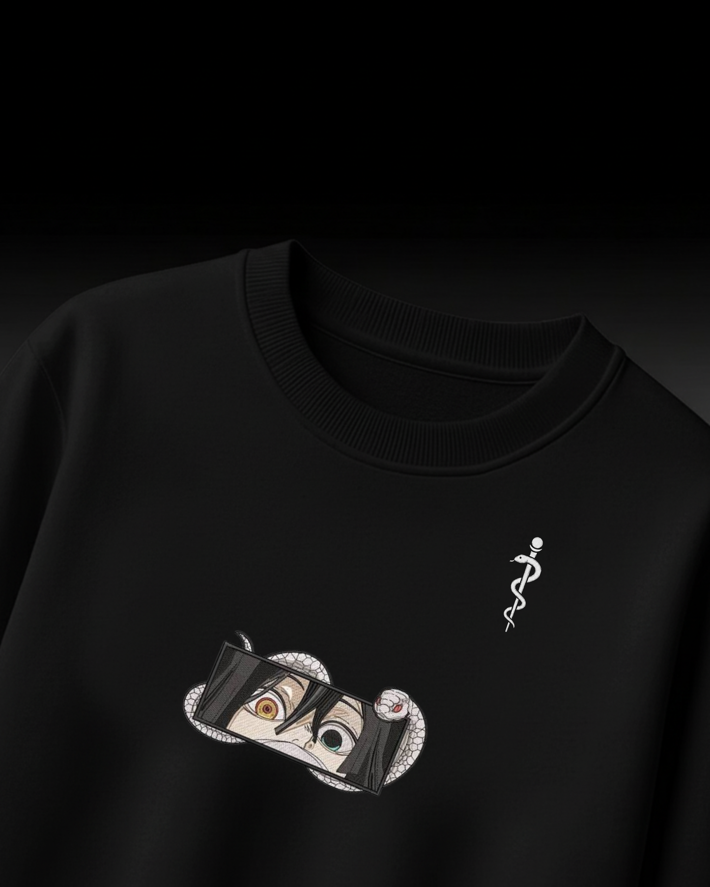Anime Eyes Embroidery Oversized T-Shirt (Black & White, Unisex Streetwear)