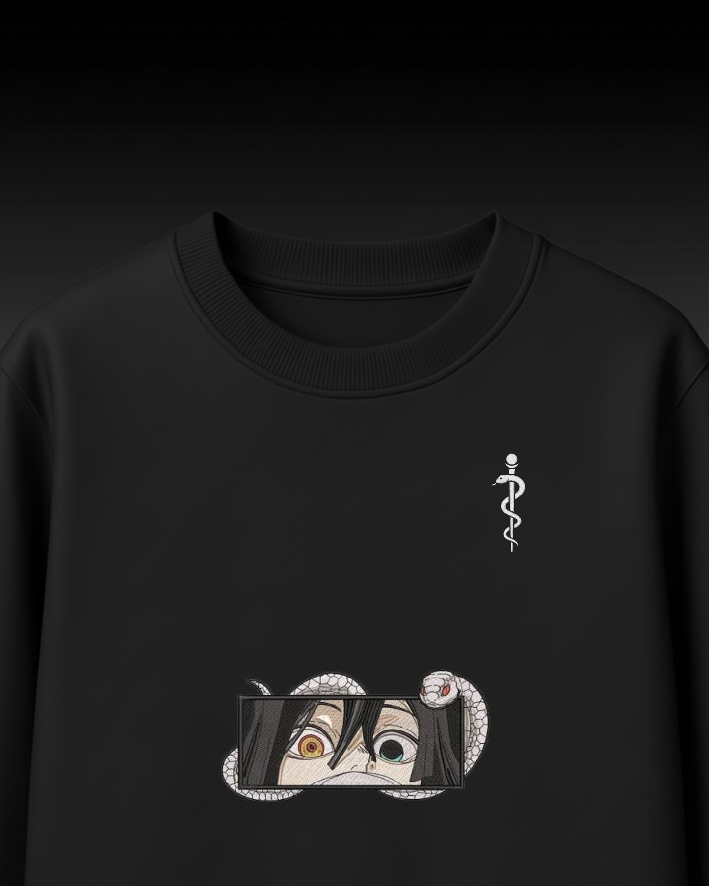 Anime Eyes Embroidery Oversized T-Shirt (Black & White, Unisex Streetwear)