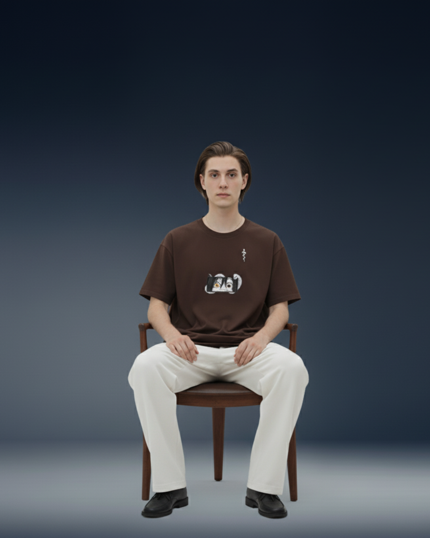 Anime Eyes Embroidery Oversized T-Shirt (Black & White, Unisex Streetwear)