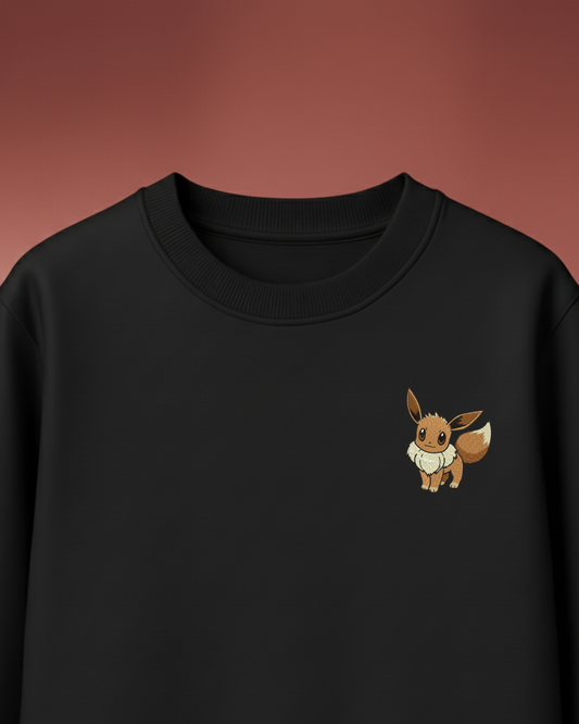 Eevee Oversized Black T-Shirt with Cute Embroidery Design – Unisex Streetwear