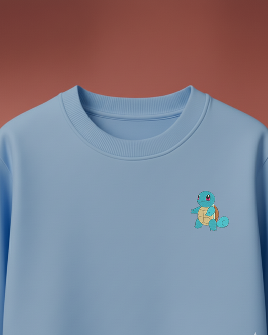 Sky Blue Oversized T-Shirt with Squirtle Pokémon Embroidery – Unisex Streetwear