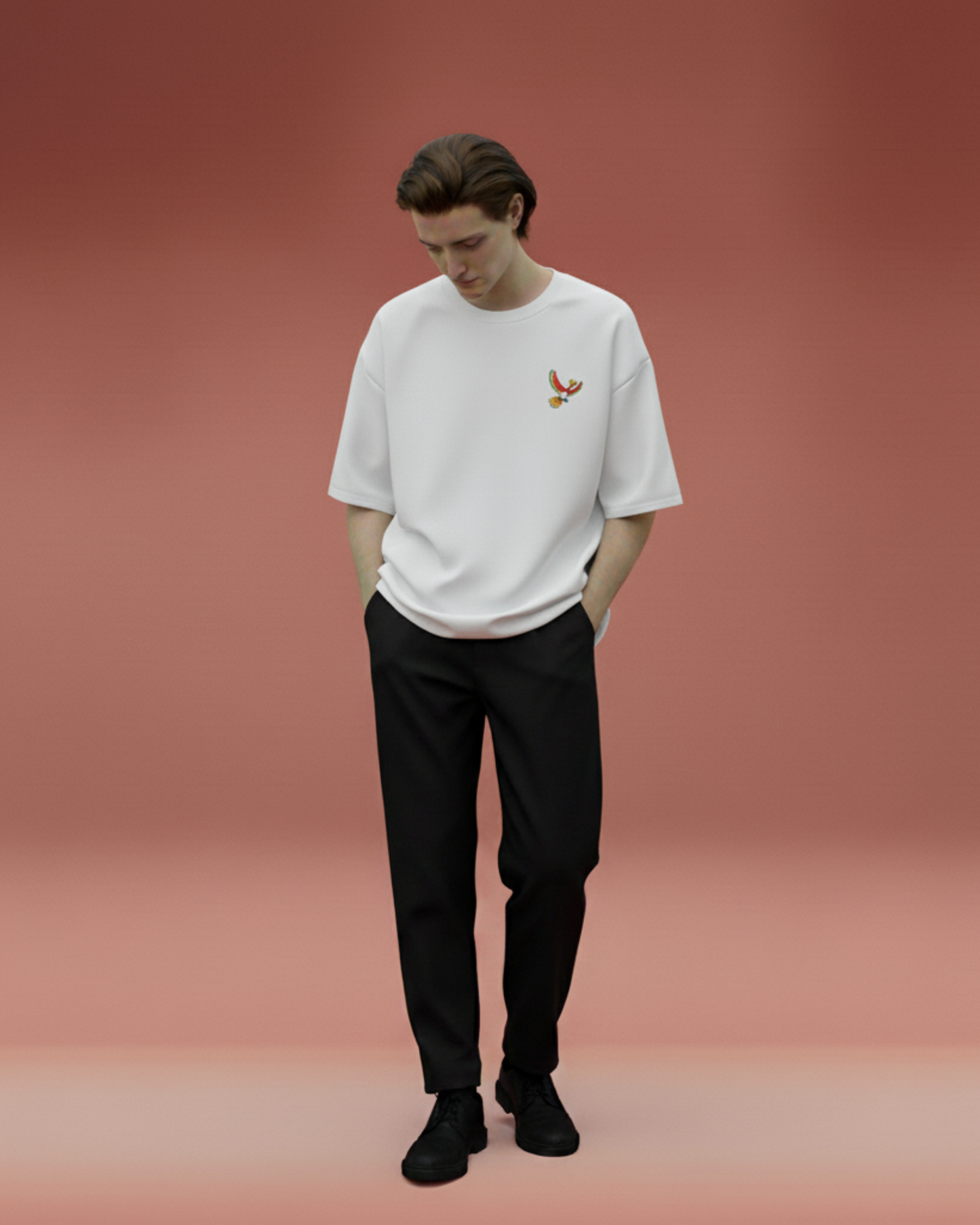 Ho-Oh Embroidered Minimalist Oversized T-Shirt (White Edition)