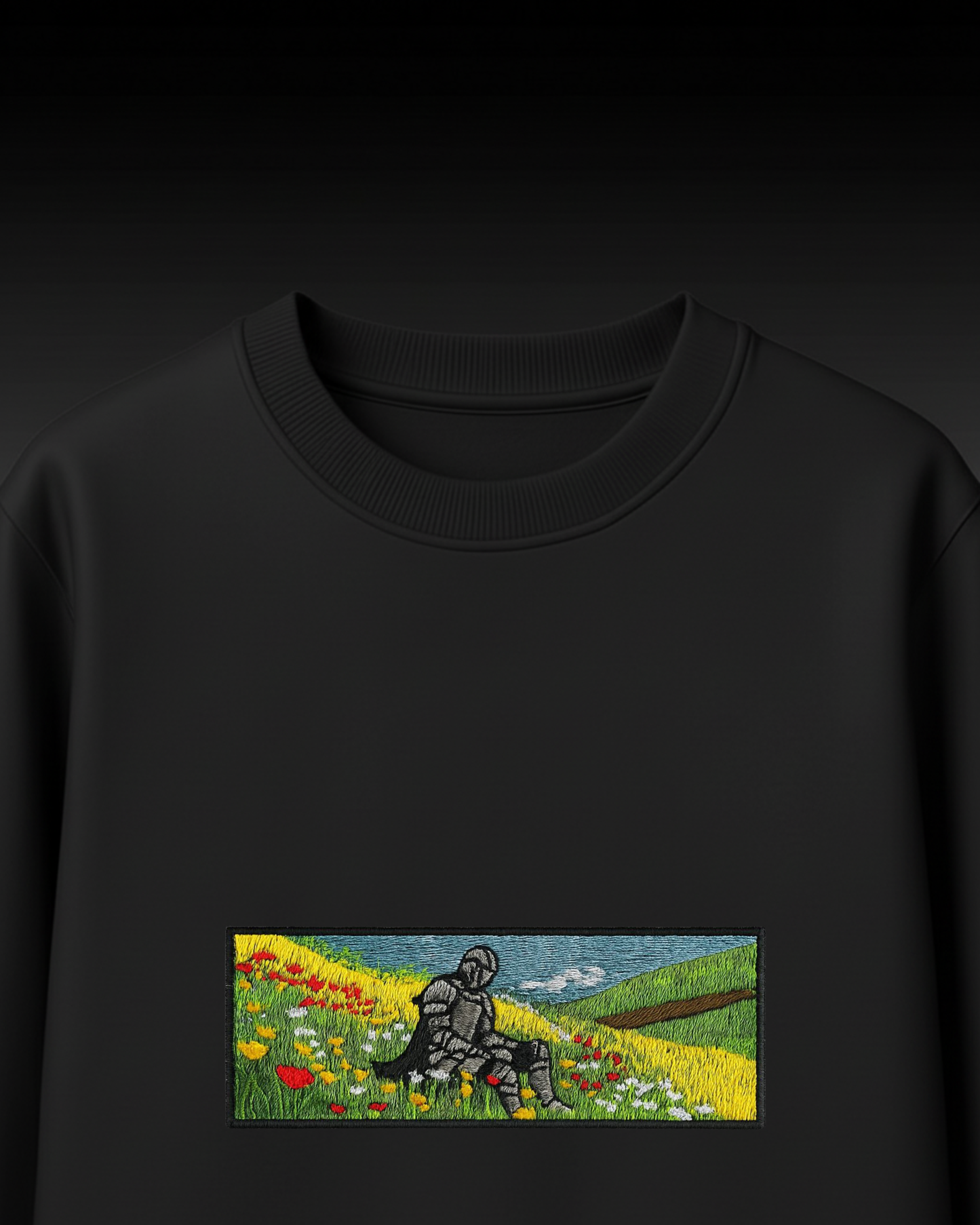 Knight in Meadow Embroidery Oversized T-Shirt (White & Black Edition)