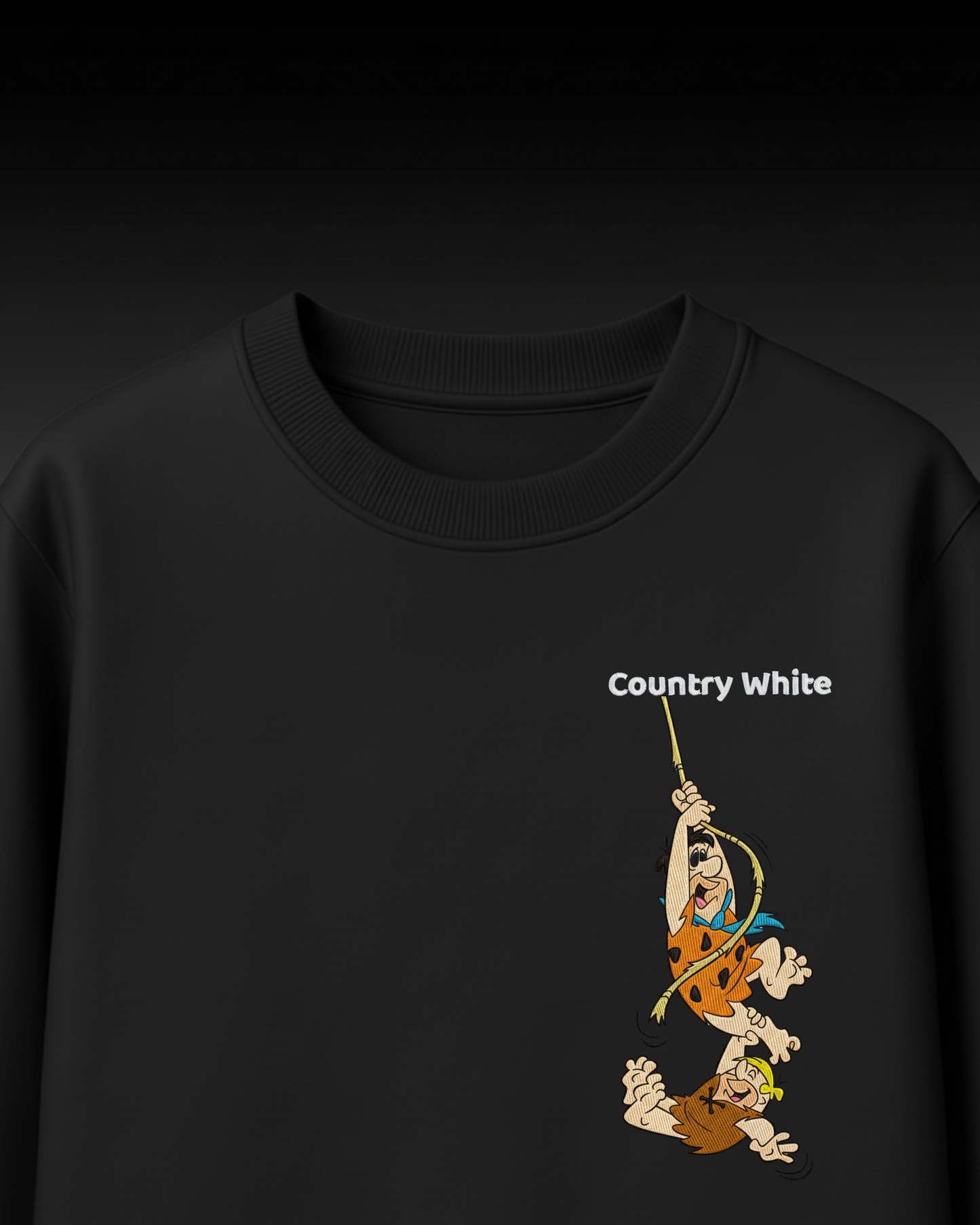 Cartoon Embroidery Oversized T-Shirt (Black, Country White Edition)